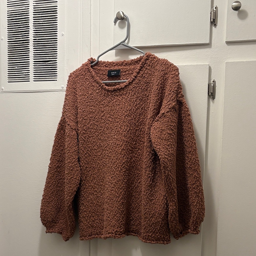 Vici Textured Brown Crew Neck Sweater
